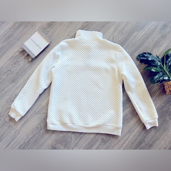 Btfbm waffle pattern pullover sweater with button neck in white/navy. Size S - Picture 10 of 11